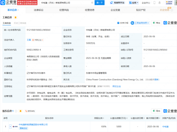 配资查询之家门户  电建新能源集团在丹东新设子公司，含海上风电相关业务